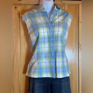 2/$30Tommy Hilfiger Ladies’ size 16 Blue and Green Plaid Sleeveless Cotton Shirt